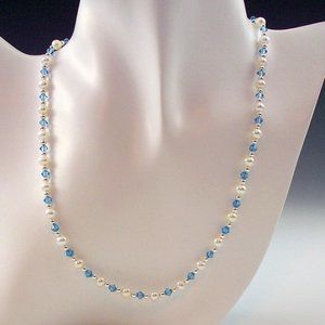Crystal, Pearl, and Sterling Silver Necklace
